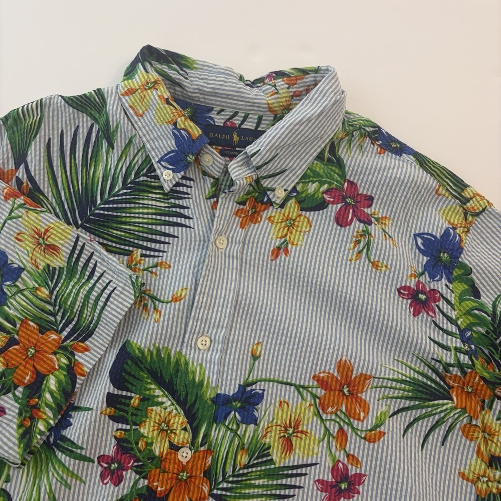 Polo Ralph Lauren Floral Seersucker Button-Down Shirt Men's XL Short Sleeve